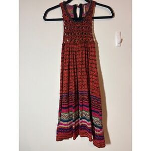 Free People Red Multi Knit Sleeveless Boho Mini Dress Small Racerback OB418858
